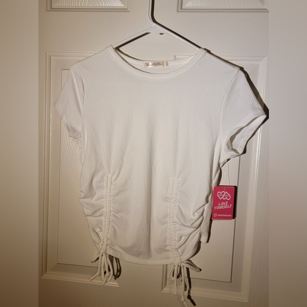 Heart & Hips White Ribbed T Shirt with Front Ties